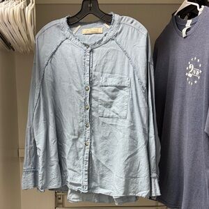 We The Free Light Blue Casual Button Down Shirt